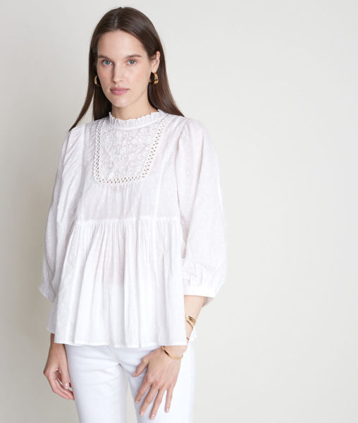 Picture of THELYA ECRU ROMANTIC EMBROIDERED COTTON BLOUSE
